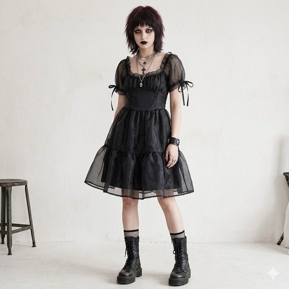 NWT Hot Topic Organza Mini Dress L Gothic Grunge Whimsigoth Fairy Indie Sleaze